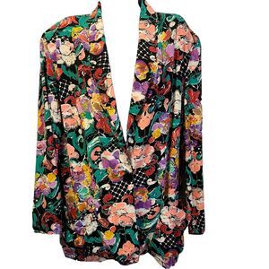 VTG Womens Blazer Petite Sz 14 Requirements Abstract Floral Multi Color Made USA
